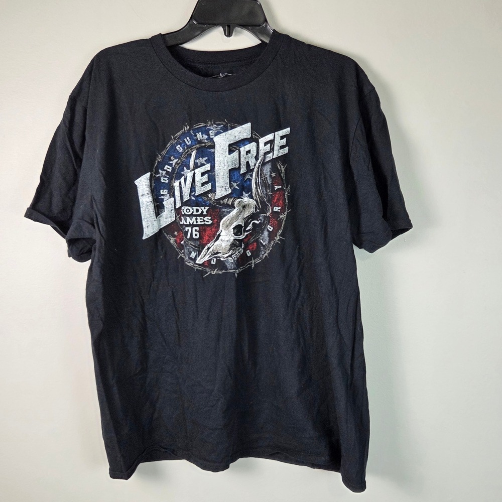 Cody James T-Shirt Mens XL Black Excellent Live Free Steer Skull Graphic Tee